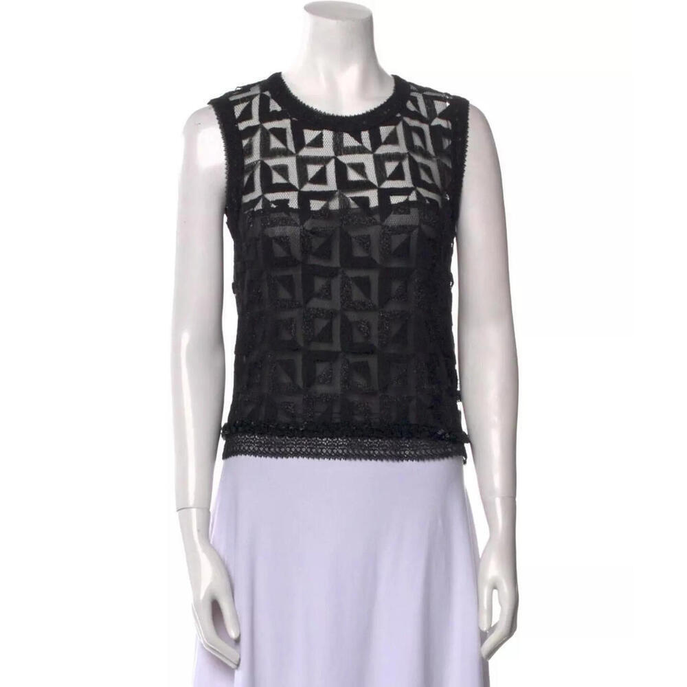 09C CHANEL CC Cruise 2009 Black Lace Sheer Beaded Sequin Top FR-36 US-4